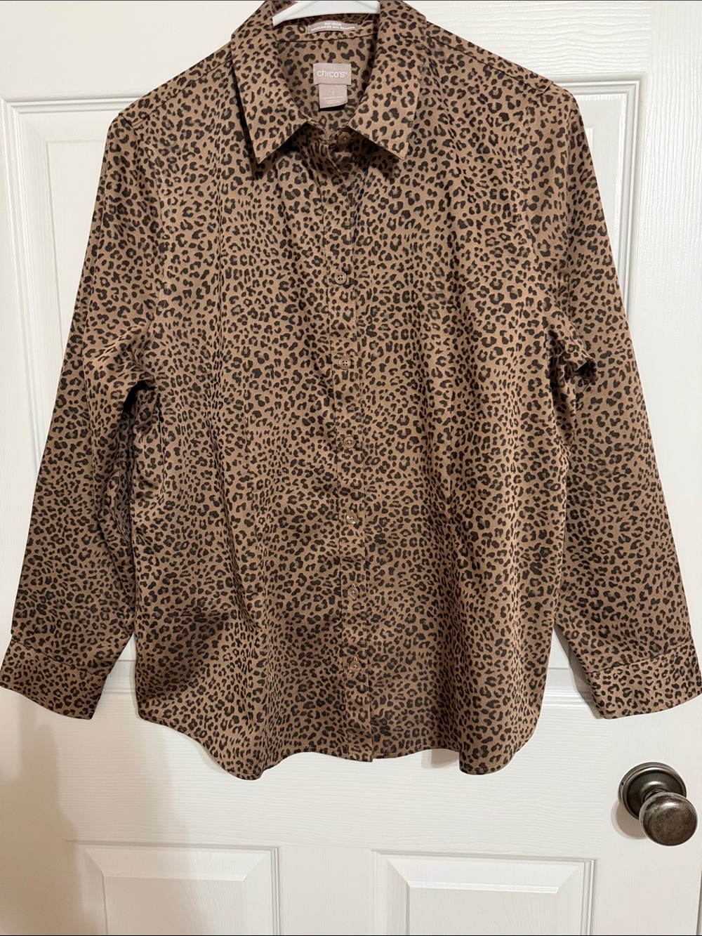 Chico's Brown Leopard Print Button-Down Shirt